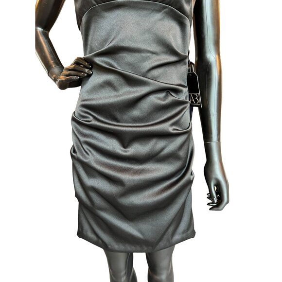 Black Satin Bejeweled Mid-Length Dress - Picture 3 of 6